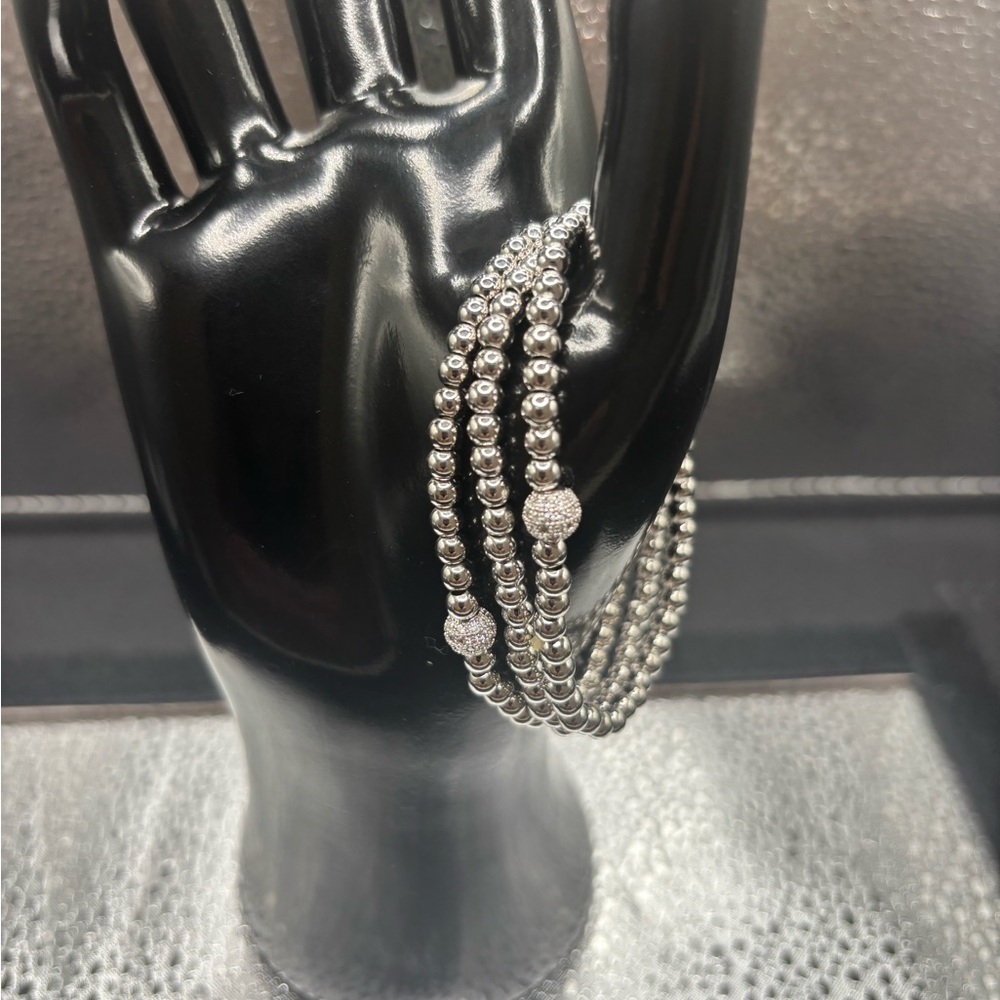 Elegant Silver Stretch Beaded Bracelet Set ❤️